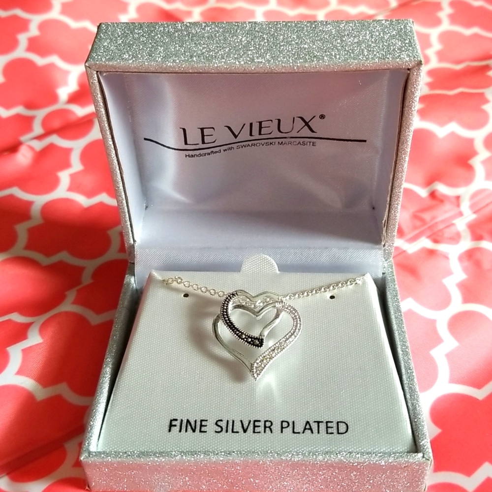 Double heart silver necklace